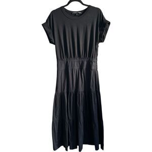 Veronica Beard Crewneck MIDI Length Tiered Dress Black Classic Closet Staple